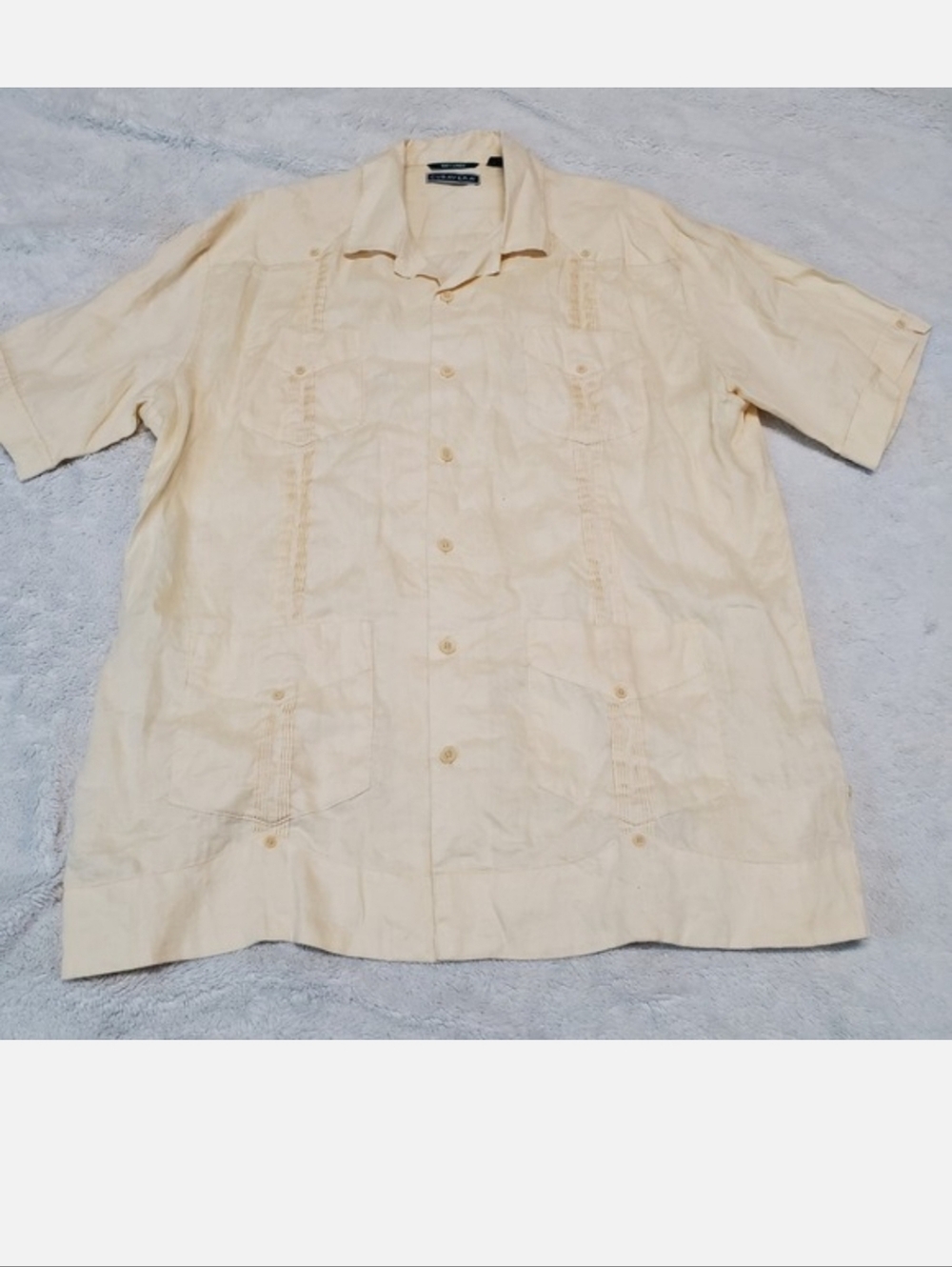 Cubavera Yellow Linen Casual Classic Summer Short Sleeve Button Down Shirt Large